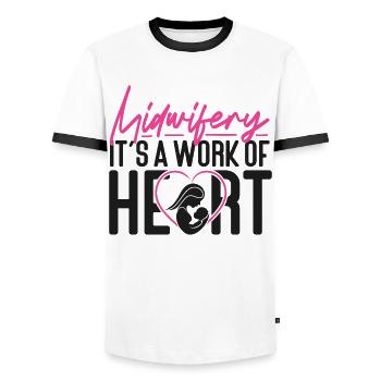 Nurse Midwife Birth Worker - Men's Ringer Shirt - white/black - Front - AI Model Female 172 light (172cm) & AI Model Male 178 dark (178cm)