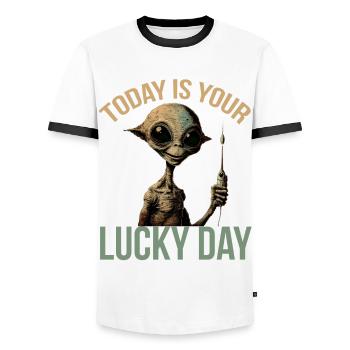 Drôle Alien Probe Space Invasion UFO Jour De Chance - T-shirt contrasté Homme - blanc/noir - Devant - AI Model Female 172 light (172cm) & AI Model Male 178 dark (178cm)