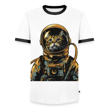 Astronaut Cat Space Explorer Funny - Men's Ringer Shirt - white/black - Front - AI Model Female 172 light (172cm) & AI Model Male 178 dark (178cm)