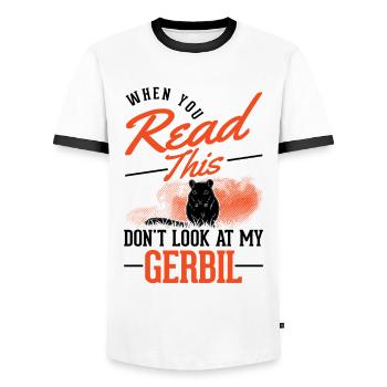 Gerbil Gift Mongolian Gerbil Gerbil - Men's Ringer Shirt - white/black - Front - AI Model Female 172 light (172cm) & AI Model Male 178 dark (178cm)