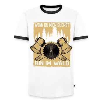 Holzhacker Bin im Wald - Männer Kontrast-T-Shirt - Weiß/Schwarz - Vorne - AI Model Female 172 light (172cm) & AI Model Male 178 dark (178cm)