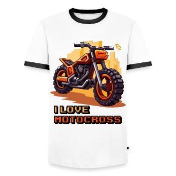 Motorrad Pixelkunst , Ich liebe Motocross - Männer Kontrast-T-Shirt - Weiß/Schwarz - Vorne - AI Model Female 172 light (172cm) & AI Model Male 178 dark (178cm)