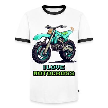Moto Pixel Art : J’aime le motocross - T-shirt contrasté Homme - blanc/noir - Devant - AI Model Female 172 light (172cm) & AI Model Male 178 dark (178cm)
