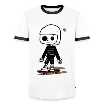 Jeune skateur faisant du skateboard - T-shirt contrasté Homme - blanc/noir - Devant - AI Model Female 172 light (172cm) & AI Model Male 178 dark (178cm)