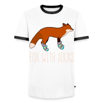 Fox with Winter Socks Sock Wool Socks - Männer Kontrast-T-Shirt - Weiß/Schwarz - Vorne - AI Model Female 172 light (172cm) & AI Model Male 178 dark (178cm)