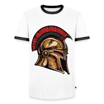Spartan Helmet Warrior Sparta - Men's Ringer Shirt - white/black - Front - AI Model Female 172 light (172cm) & AI Model Male 178 dark (178cm)
