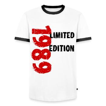 1989 Limited Edition Birthday Gift Wife Husband - Men's Ringer Shirt - white/black - Front - AI Model Female 172 light (172cm) & AI Model Male 178 dark (178cm)