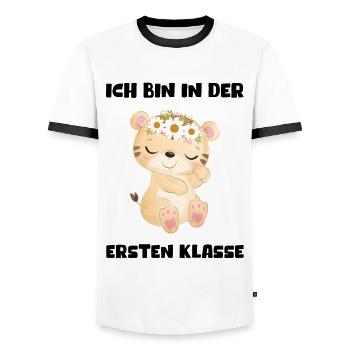 Mädchen Einschulung 2023 Schulbeginn Schulkind - Männer Kontrast-T-Shirt - Weiß/Schwarz - Vorne - AI Model Female 172 light (172cm) & AI Model Male 178 dark (178cm)