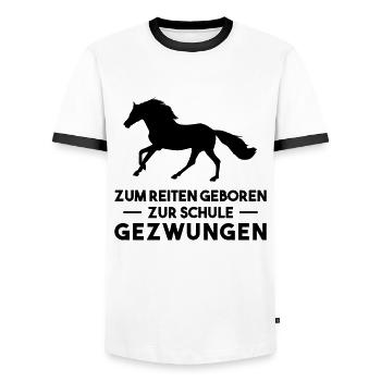 Zum Reiten Geboren Zur Schule Gezzwungen - Männer Kontrast-T-Shirt - Weiß/Schwarz - Vorne - AI Model Female 172 light (172cm) & AI Model Male 178 dark (178cm)