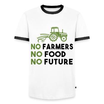 Farmer's Demo No Farmers No Food No Future Farmer - Men's Ringer Shirt - white/black - Front - AI Model Female 172 light (172cm) & AI Model Male 178 dark (178cm)