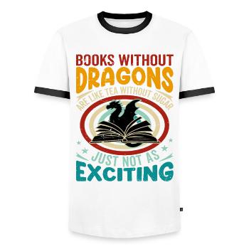 Dicton du livre du dragon - Livres sans dragons - T-shirt contrasté Homme - blanc/noir - Devant - AI Model Female 172 light (172cm) & AI Model Male 178 dark (178cm)