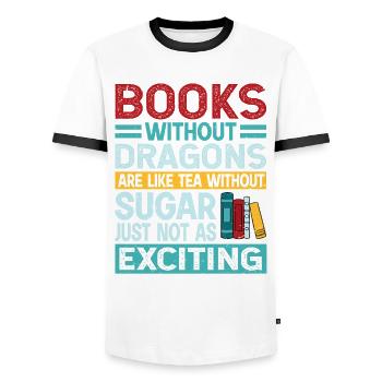 Dragon Book Saying - Books Without Dragons - Men's Ringer Shirt - white/black - Front - AI Model Female 172 light (172cm) & AI Model Male 178 dark (178cm)
