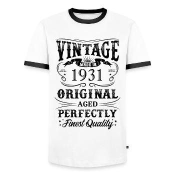Vintage Made In 1931 93 Years Of Being Awesome - Men's Ringer Shirt - white/black - Front - AI Model Female 172 light (172cm) & AI Model Male 178 dark (178cm)