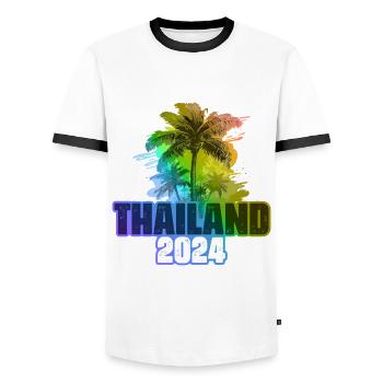 Thaïlande 2024 Vacances Palmiers Multicolores - T-shirt contrasté Homme - blanc/noir - Devant - AI Model Female 172 light (172cm) & AI Model Male 178 dark (178cm)