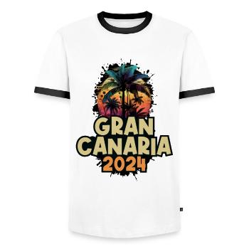Gran Canaria 2024 Holiday Saying - Men's Ringer Shirt - white/black - Front - AI Model Female 172 light (172cm) & AI Model Male 178 dark (178cm)