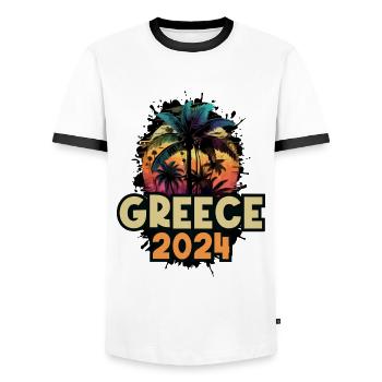 Greece 2024 Urlaub Spruch - Männer Kontrast-T-Shirt - Weiß/Schwarz - Vorne - AI Model Female 172 light (172cm) & AI Model Male 178 dark (178cm)