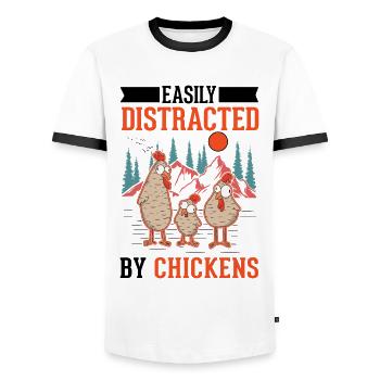 Facilement distrait par les poules Hühner Hühnchen - T-shirt contrasté Homme - blanc/noir - Devant - AI Model Female 172 light (172cm) & AI Model Male 178 dark (178cm)