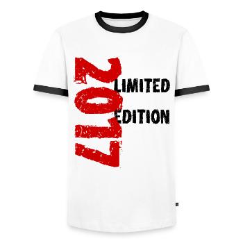 2017 Limited Edition Birthday Gift Decoration - Men's Ringer Shirt - white/black - Front - AI Model Female 172 light (172cm) & AI Model Male 178 dark (178cm)