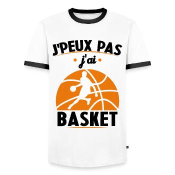 J'peux pas j'ai basket - T-shirt contrasté Homme - blanc/noir - Devant - AI Model Female 172 light (172cm) & AI Model Male 178 dark (178cm)