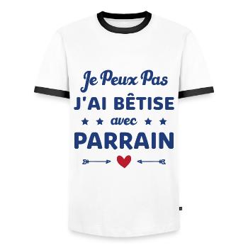 je peux pas j ai bêtise avec Parrain - T-shirt contrasté Homme - blanc/noir - Devant - AI Model Female 172 light (172cm) & AI Model Male 178 dark (178cm)