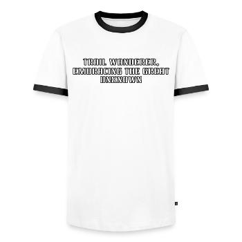 Randonnée - Trail wanderer, embrassant le grand - T-shirt contrasté Homme - blanc/noir - Devant - AI Model Female 172 light (172cm) & AI Model Male 178 dark (178cm)
