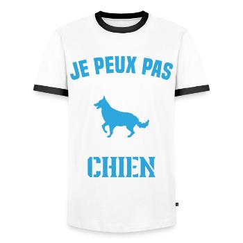 Ich kann nicht mit meinem Hund kuscheln - Männer Kontrast-T-Shirt - Weiß/Schwarz - Vorne - AI Model Female 172 light (172cm) & AI Model Male 178 dark (178cm)