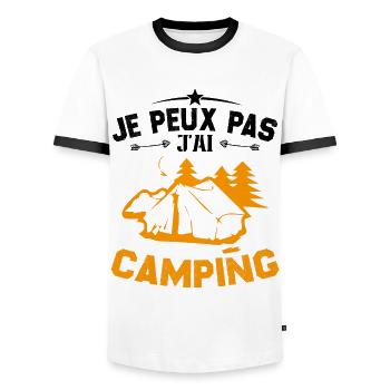 Je peux pas jai camping - T-shirt contrasté Homme - blanc/noir - Devant - AI Model Female 172 light (172cm) & AI Model Male 178 dark (178cm)