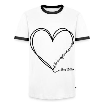 Oscar Wilde's love quote heart design - Men's Ringer Shirt - white/black - Front - AI Model Female 172 light (172cm) & AI Model Male 178 dark (178cm)