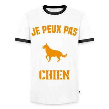 Ich kann nicht mit meinem Hund kuscheln - Männer Kontrast-T-Shirt - Weiß/Schwarz - Vorne - AI Model Female 172 light (172cm) & AI Model Male 178 dark (178cm)