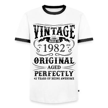 Vintage Made In 1982 42 ans d’être génial - T-shirt contrasté Homme - blanc/noir - Devant - AI Model Female 172 light (172cm) & AI Model Male 178 dark (178cm)