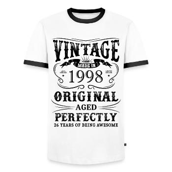 Vintage Made In 1998 26 Years Of Being Awesome - Men's Ringer Shirt - white/black - Front - AI Model Female 172 light (172cm) & AI Model Male 178 dark (178cm)