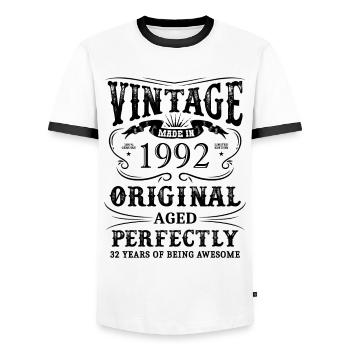 Vintage Made In 1992 32 ans d’être génial - T-shirt contrasté Homme - blanc/noir - Devant - AI Model Female 172 light (172cm) & AI Model Male 178 dark (178cm)