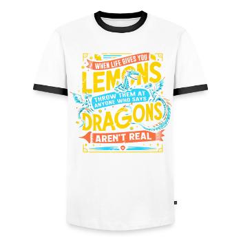 LES DRAGONS SONT RÉELS - Dire drôle que les DRAGONS sont là - T-shirt contrasté Homme - blanc/noir - Devant - AI Model Female 172 light (172cm) & AI Model Male 178 dark (178cm)