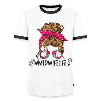 Nurse Midwife Birth Worker - Männer Kontrast-T-Shirt - Weiß/Schwarz - Vorne - AI Model Female 172 light (172cm) & AI Model Male 178 dark (178cm)