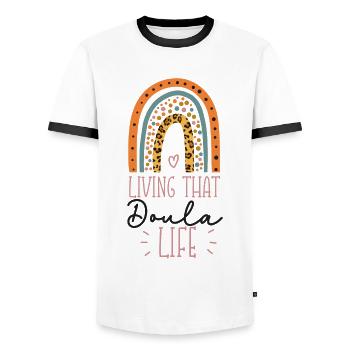 Doula Birth Worker Living That - Männer Kontrast-T-Shirt - Weiß/Schwarz - Vorne - AI Model Female 172 light (172cm) & AI Model Male 178 dark (178cm)