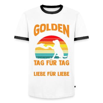 Dog Daddy Master Dog Golden Retriever - Men's Ringer Shirt - white/black - Front - AI Model Female 172 light (172cm) & AI Model Male 178 dark (178cm)