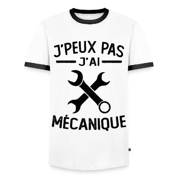 I can't I have mechanics - Men's Ringer Shirt - white/black - Front - AI Model Female 172 light (172cm) & AI Model Male 178 dark (178cm)
