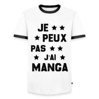 I can't I have manga gift idea humor - Men's Ringer Shirt - white/black - Front - AI Model Female 172 light (172cm) & AI Model Male 178 dark (178cm)