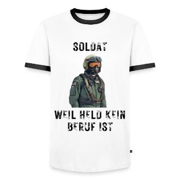 Soldat weil held kein Beruf ist - Männer Kontrast-T-Shirt - Weiß/Schwarz - Vorne - AI Model Female 172 light (172cm) & AI Model Male 178 dark (178cm)