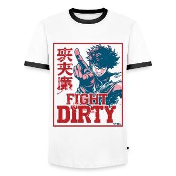 Anime Martial Arts: Fight Dirty - Men's Ringer Shirt - white/black - Front - AI Model Female 172 light (172cm) & AI Model Male 178 dark (178cm)
