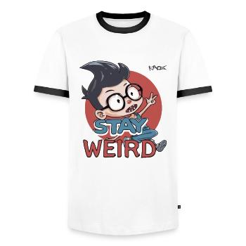Stay strange, clever rascal - Men's Ringer Shirt - white/black - Front - AI Model Female 172 light (172cm) & AI Model Male 178 dark (178cm)