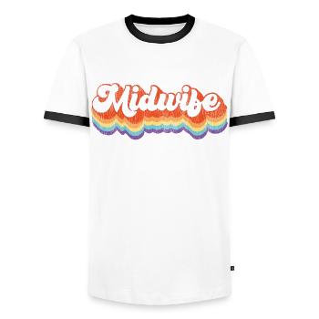 Nurse Midwife Birth Worker Retro - Männer Kontrast-T-Shirt - Weiß/Schwarz - Vorne - AI Model Female 172 light (172cm) & AI Model Male 178 dark (178cm)