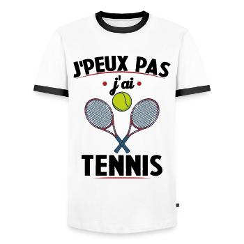 I can't I have tennis - Men's Ringer Shirt - white/black - Front - AI Model Female 172 light (172cm) & AI Model Male 178 dark (178cm)