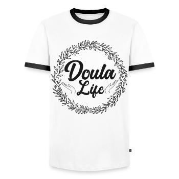 Doula Birth Worker Flower Doula - Men's Ringer Shirt - white/black - Front - AI Model Female 172 light (172cm) & AI Model Male 178 dark (178cm)