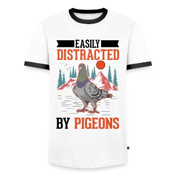 Pigeon, pigeon fancier, city pigeon, racing pigeon - Men's Ringer Shirt - white/black - Front - AI Model Female 172 light (172cm) & AI Model Male 178 dark (178cm)