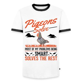 Pigeon Gift Pigeon Fancier Carrier Pigeon - Men's Ringer Shirt - white/black - Front - AI Model Female 172 light (172cm) & AI Model Male 178 dark (178cm)