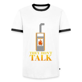 Stove Firewood Joke Fireplace - Men's Ringer Shirt - white/black - Front - AI Model Female 172 light (172cm) & AI Model Male 178 dark (178cm)