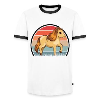 Poney Shetland Rétro - T-shirt contrasté Homme - blanc/noir - Devant - AI Model Female 172 light (172cm) & AI Model Male 178 dark (178cm)