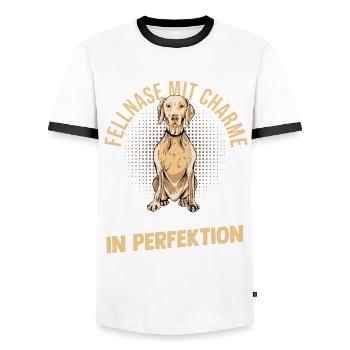 Hund Weimaraner - Männer Kontrast-T-Shirt - Weiß/Schwarz - Vorne - AI Model Female 172 light (172cm) & AI Model Male 178 dark (178cm)