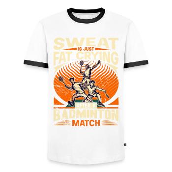 DICTON DE BADMINTON - La sueur ne fait que pleurer de la graisse - T-shirt contrasté Homme - blanc/noir - Devant - AI Model Female 172 light (172cm) & AI Model Male 178 dark (178cm)